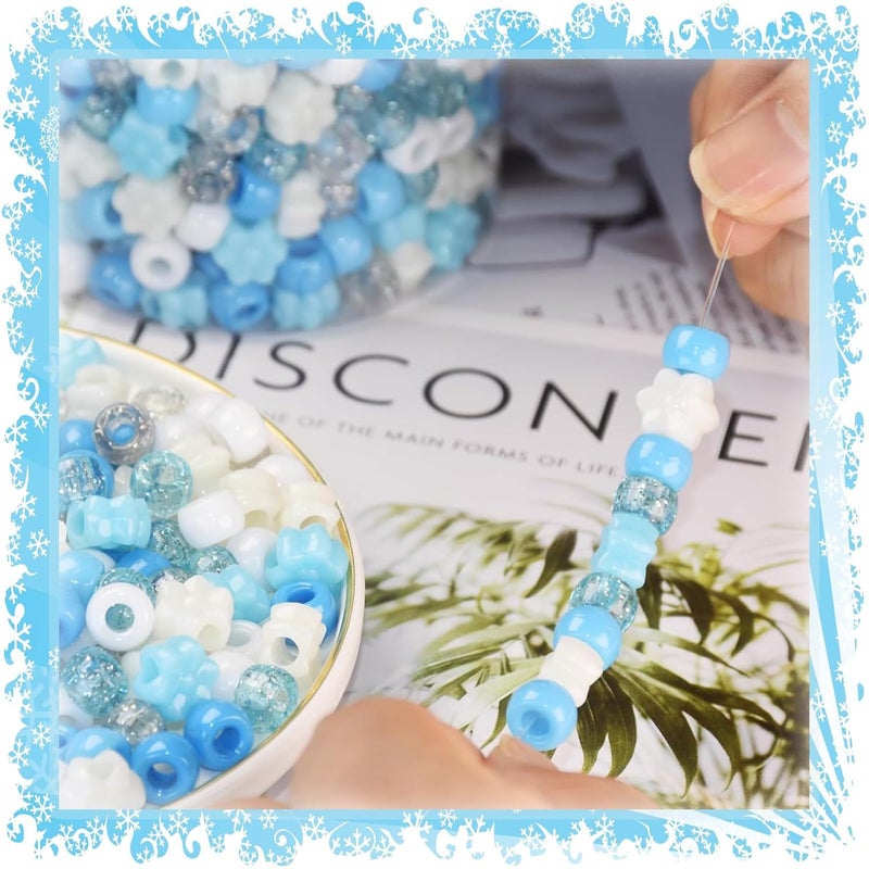 FINEWEN Winter Pony Beads(1200Pcs),Blue and White Pony Beads for Hair Braids, Bracelets Making, Friendship Necklace Earrings Crafts DIY - Image 5